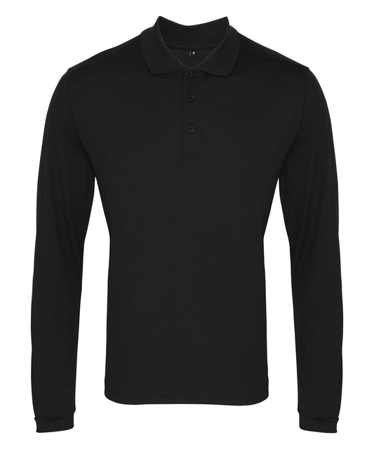 Premier PR617 Long sleeve Coolchecker® piqué polo in Black