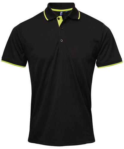 Premier PR618 Contrast Coolchecker® polo in Black/Lime