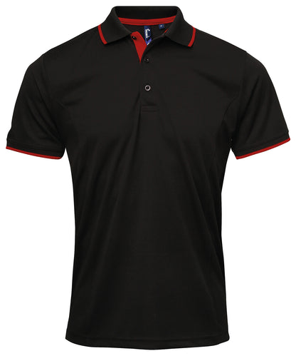Premier PR618 Contrast Coolchecker® polo in Black/Red
