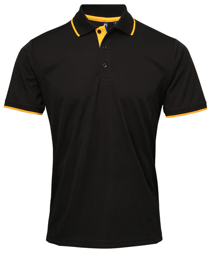 Premier PR618 Contrast Coolchecker® polo in Black/Sunflower