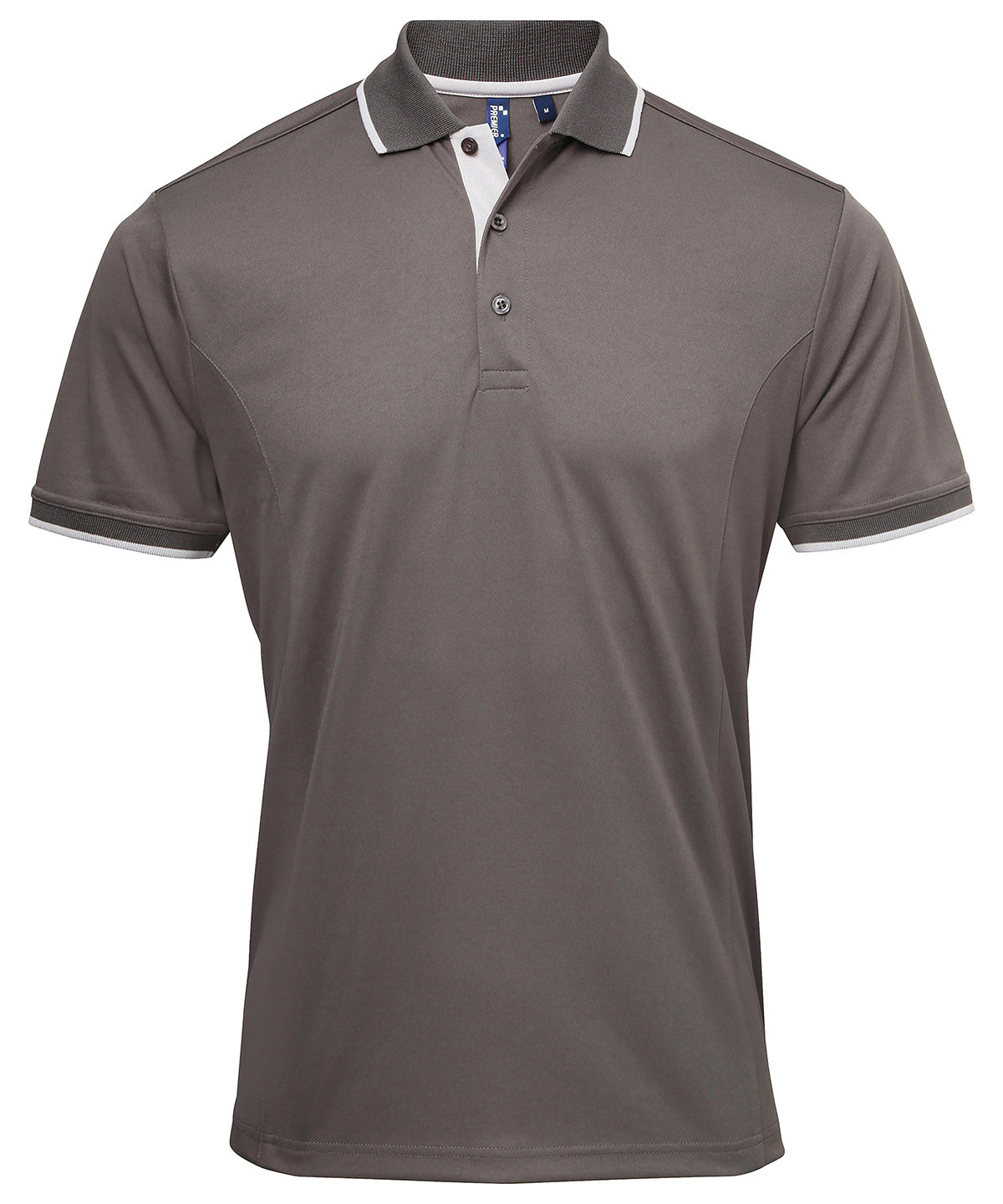 Premier PR618 Contrast Coolchecker® polo in Dark Grey/Silver