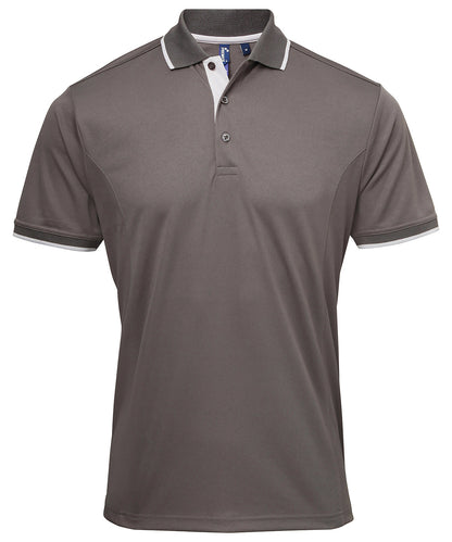 Premier PR618 Contrast Coolchecker® polo in Dark Grey/Silver