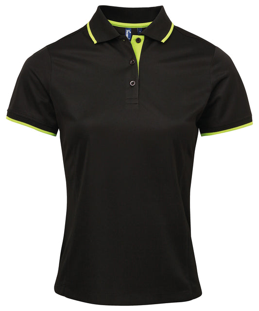 Premier PR619 Women's contrast Coolchecker® polo in Black/Lime