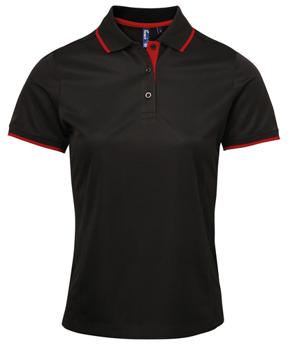 Premier PR619 Women's contrast Coolchecker® polo in Black/Red