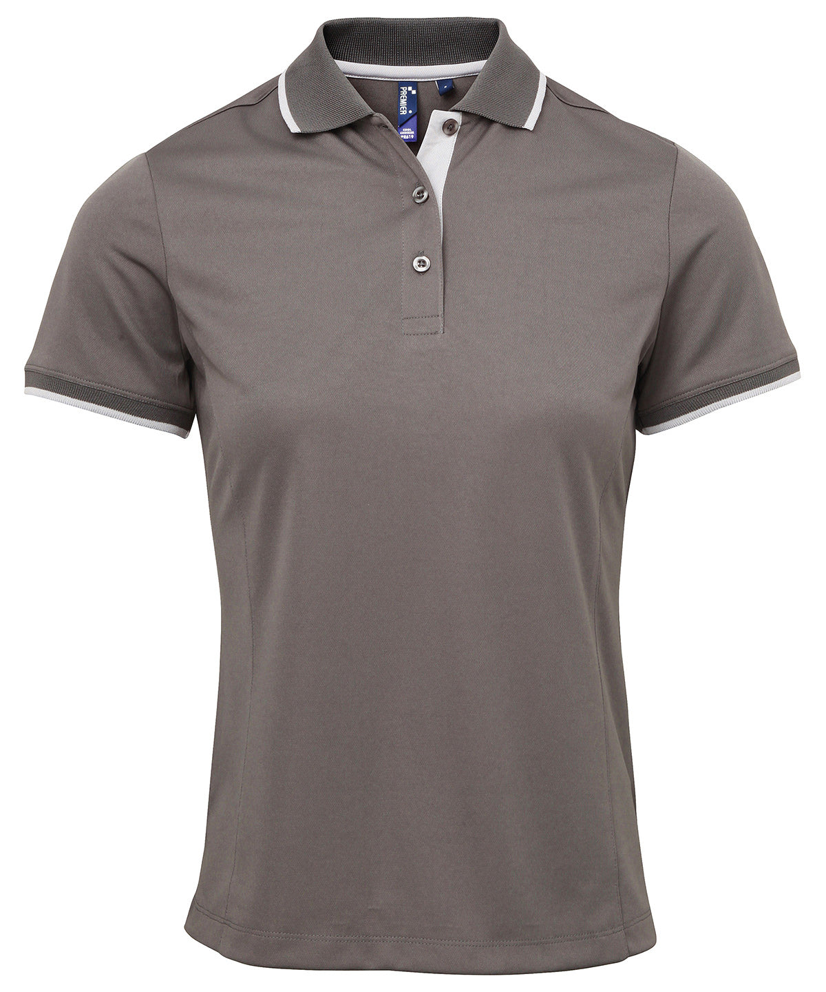 Premier PR619 Women's contrast Coolchecker® polo in Dark Grey/Silver