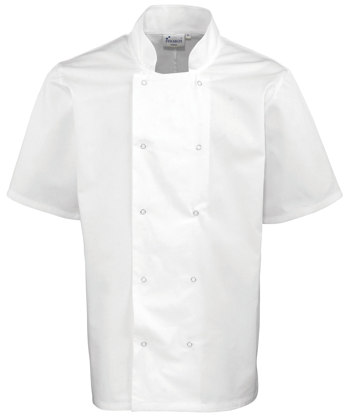 Premier PR664 Studded front short sleeve chef's jacket in White