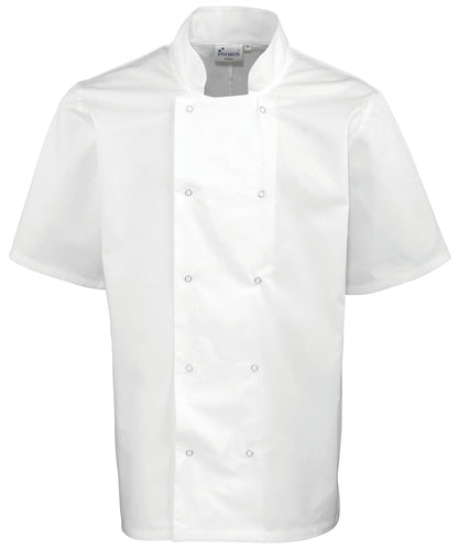 Premier PR664 Studded front short sleeve chef's jacket in White