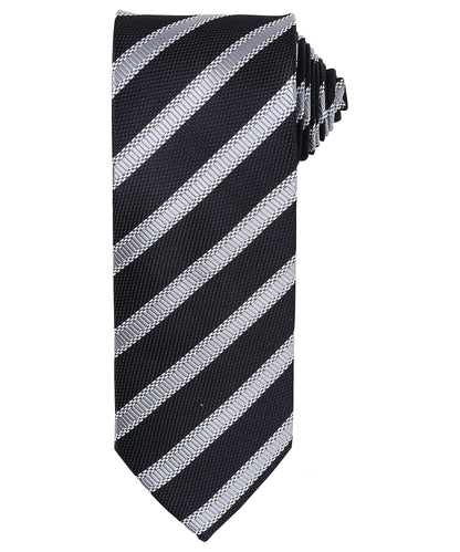 Premier PR783 Waffle stripe tie in Black/Dark Grey
