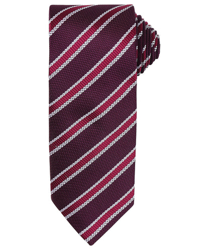 Premier PR783 Waffle stripe tie in Burgundy/Aubergine