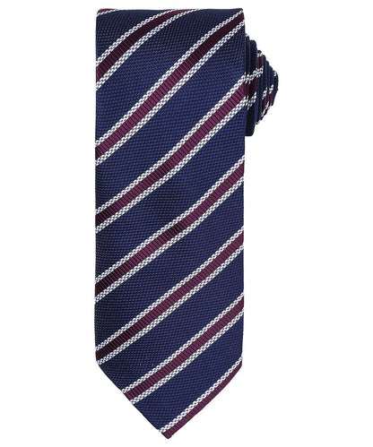Premier PR783 Waffle stripe tie in Navy/Aubergine
