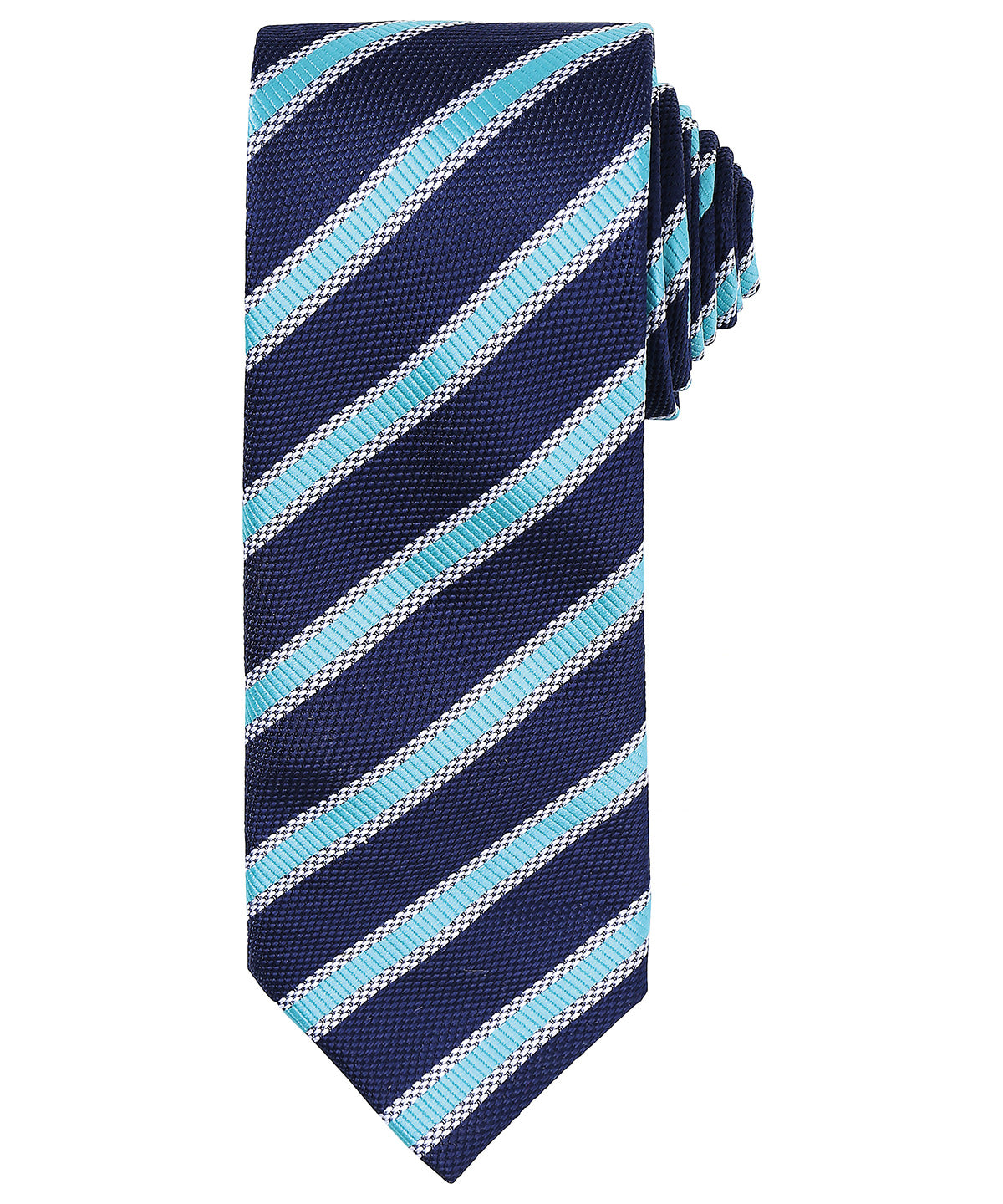 Premier PR783 Waffle stripe tie in Navy/Turquoise