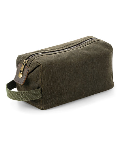 Quadra QD651 Heritage waxed canvas wash bag in Olive Green