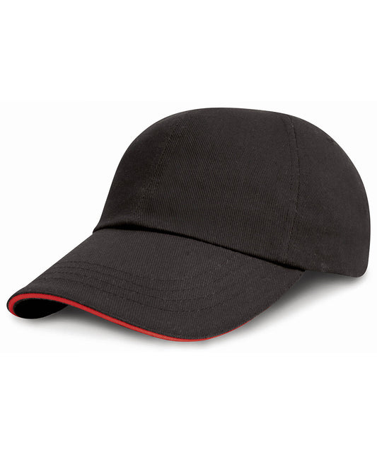 Result Headwear R24JP Junior low-profile heavy brushed cotton cap with sandwich peak in Black/Red