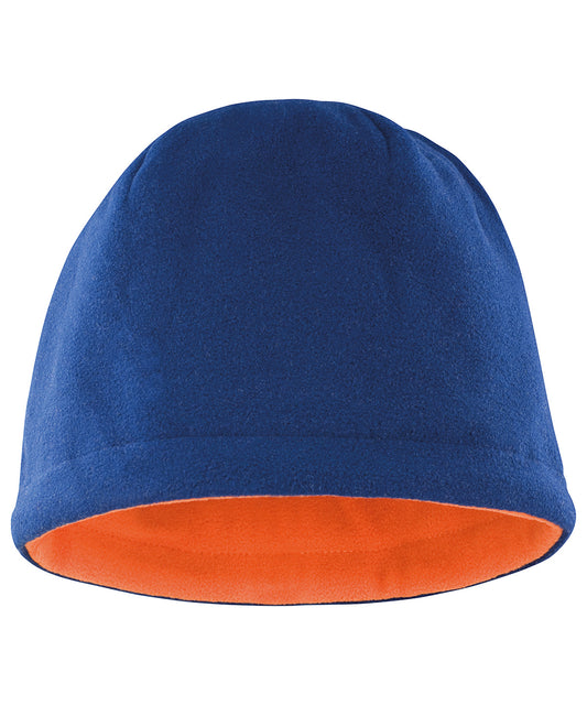 Result Winter Essentials R374X Reversible fleece skull hat in Navy/Orange