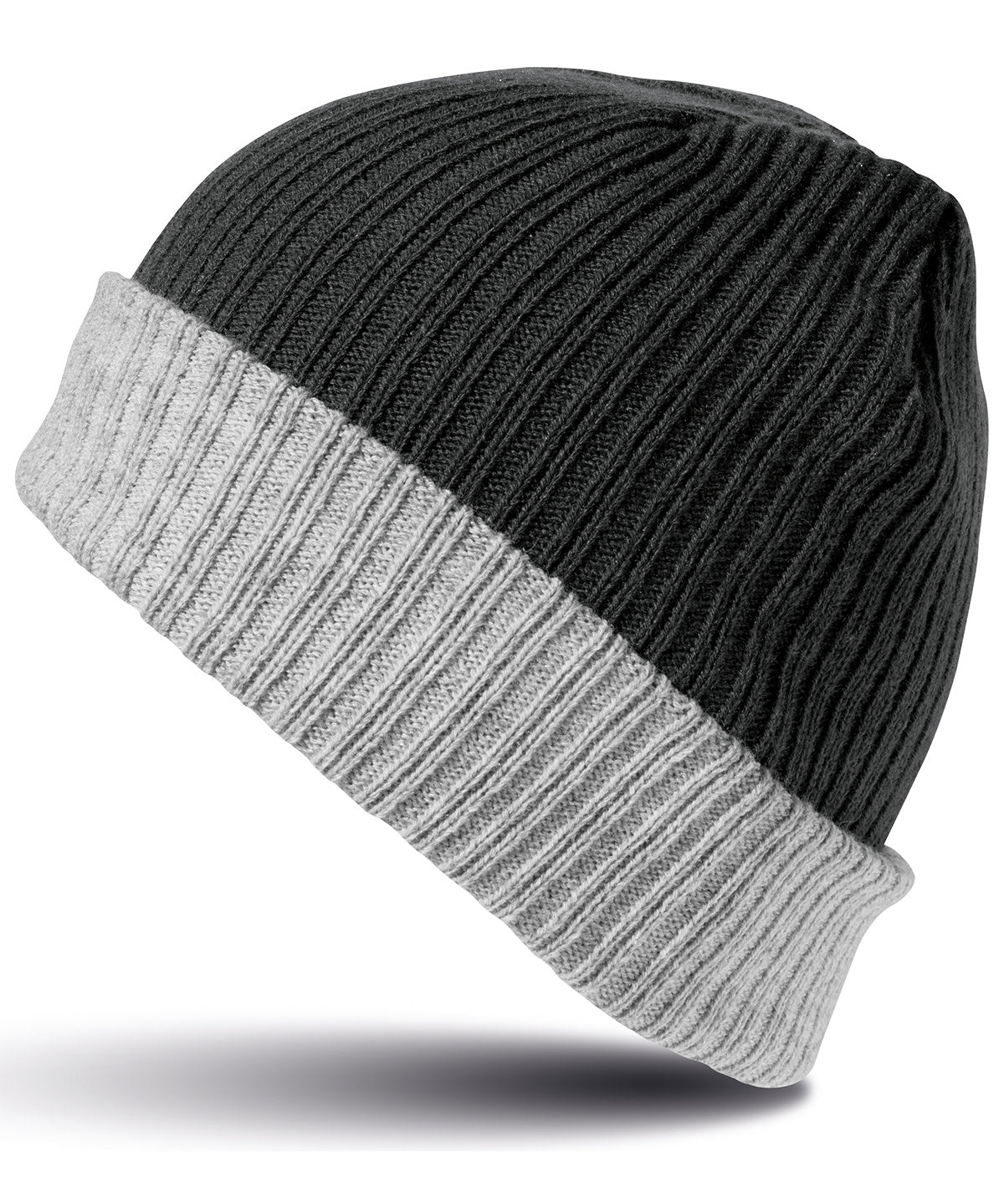 Result Winter Essentials R378X Double-layer knitted hat in Black/Grey