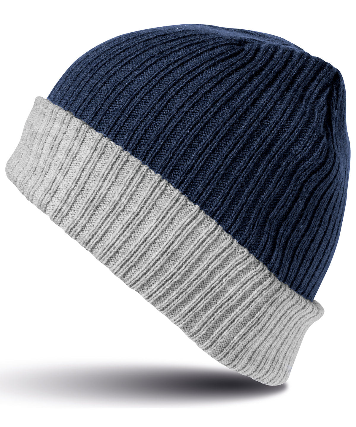 Result Winter Essentials R378X Double-layer knitted hat in Navy/Grey