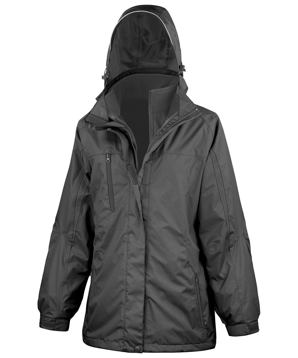 Result R400F Women's 3-in-1 journey jacket with softshell inner in Black/Black