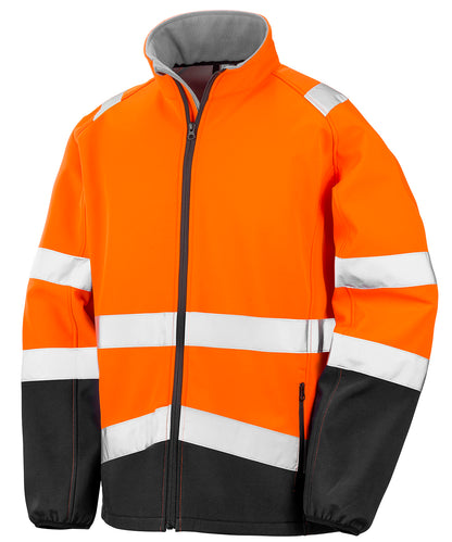 Result Safeguard R450X Printable safety softshell jacket in Fluorescent Orange/Black