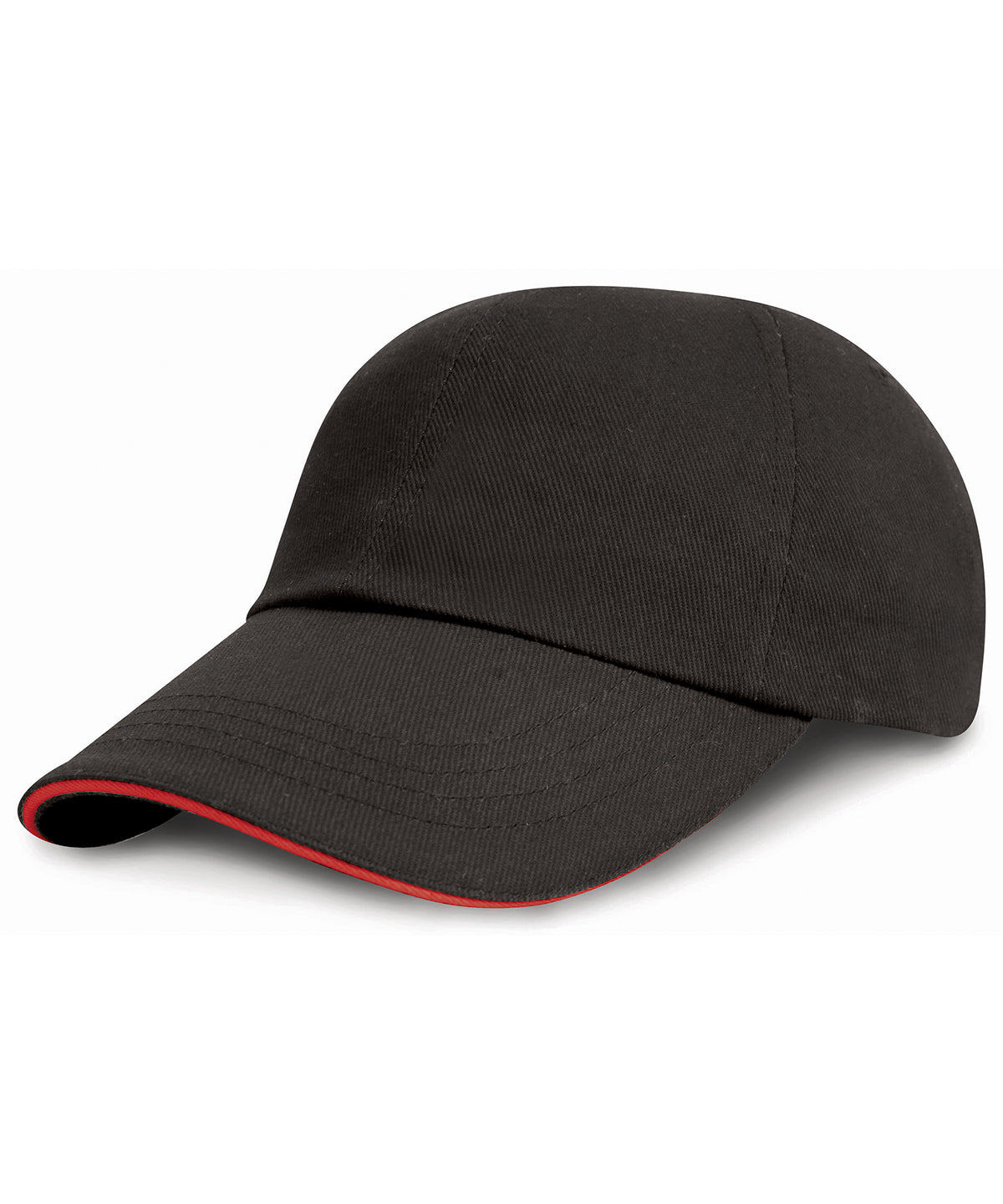 Result Headwear RC24P Low-profile heavy brushed cotton cap with sandwich peak in Black/Red