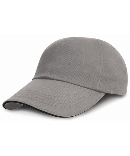 Result Headwear RC24P Low-profile heavy brushed cotton cap with sandwich peak in Grey/Black