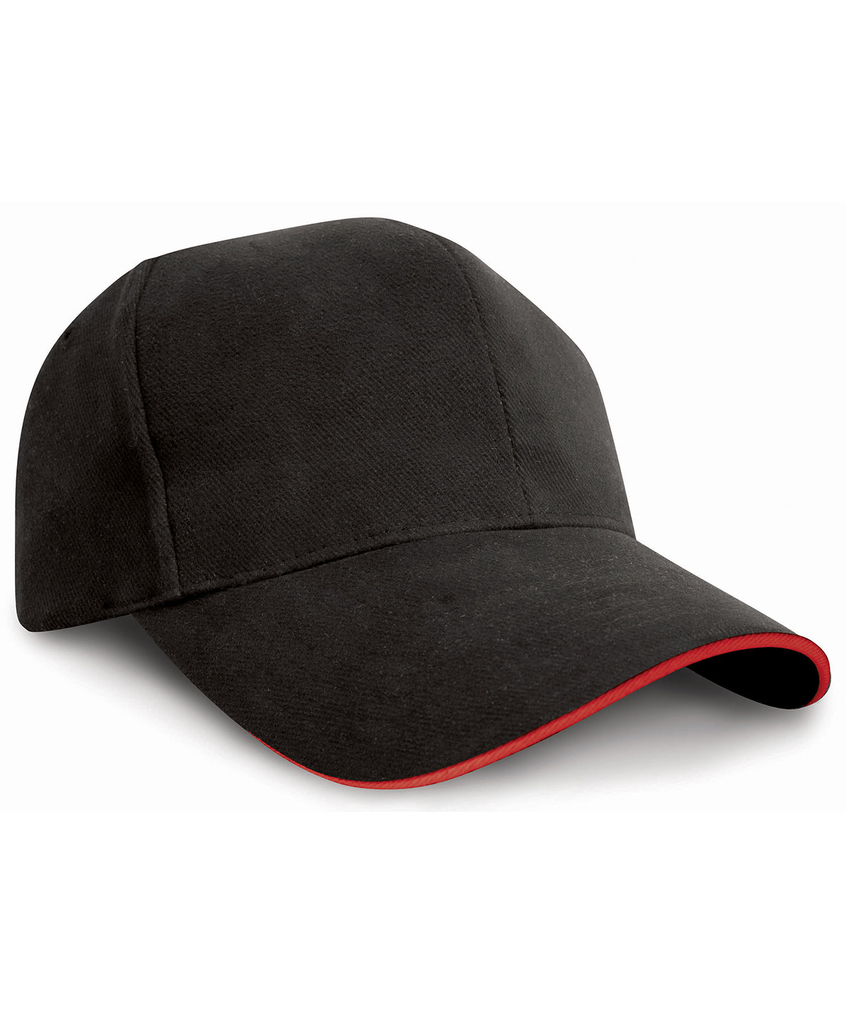 Result Headwear RC25P Pro-style heavy cotton cap with sandwich peak in Black/Red