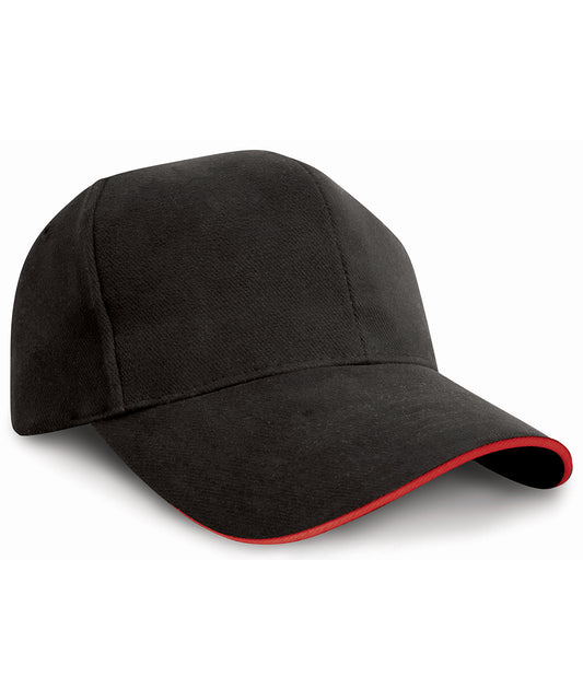 Result Headwear RC25P Pro-style heavy cotton cap with sandwich peak in Black/Red