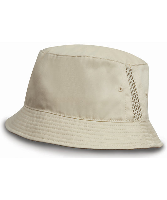 Result Headwear RC45X Deluxe washed cotton bucket hat with side mesh panels in Natural