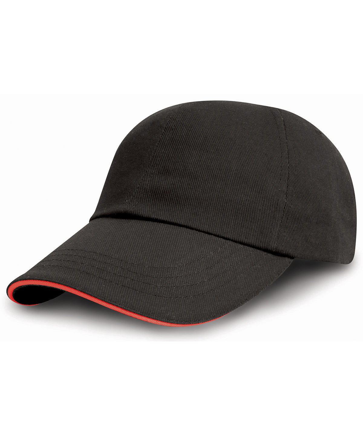 Result Headwear RC50X Brushed coton printers/embroiderers cap with sandwich peak in Black/Red