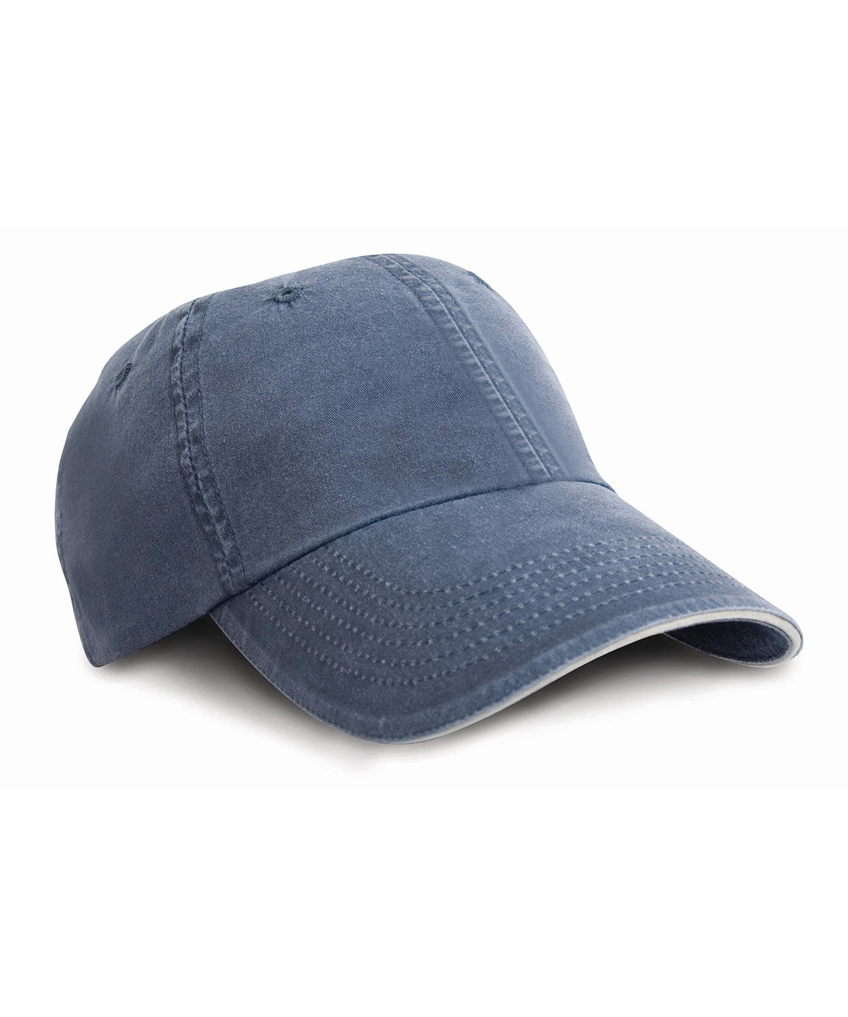 Result Headwear RC54X Washed fine line cotton cap with sandwich peak in Navy/Putty