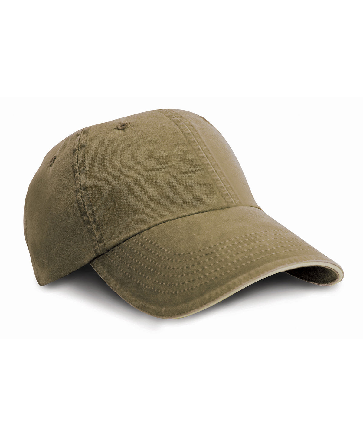 Result Headwear RC54X Washed fine line cotton cap with sandwich peak in Olive/Stone