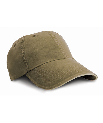Result Headwear RC54X Washed fine line cotton cap with sandwich peak in Olive/Stone