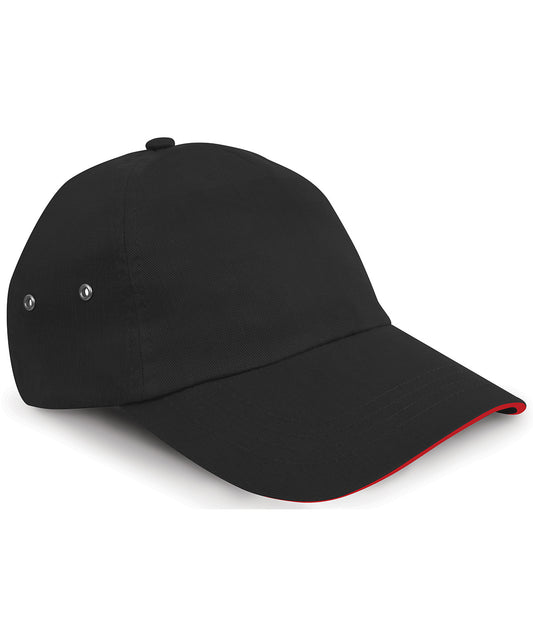 Result Headwear RC72X Printers plush cotton 5-panel cap in Black/Red