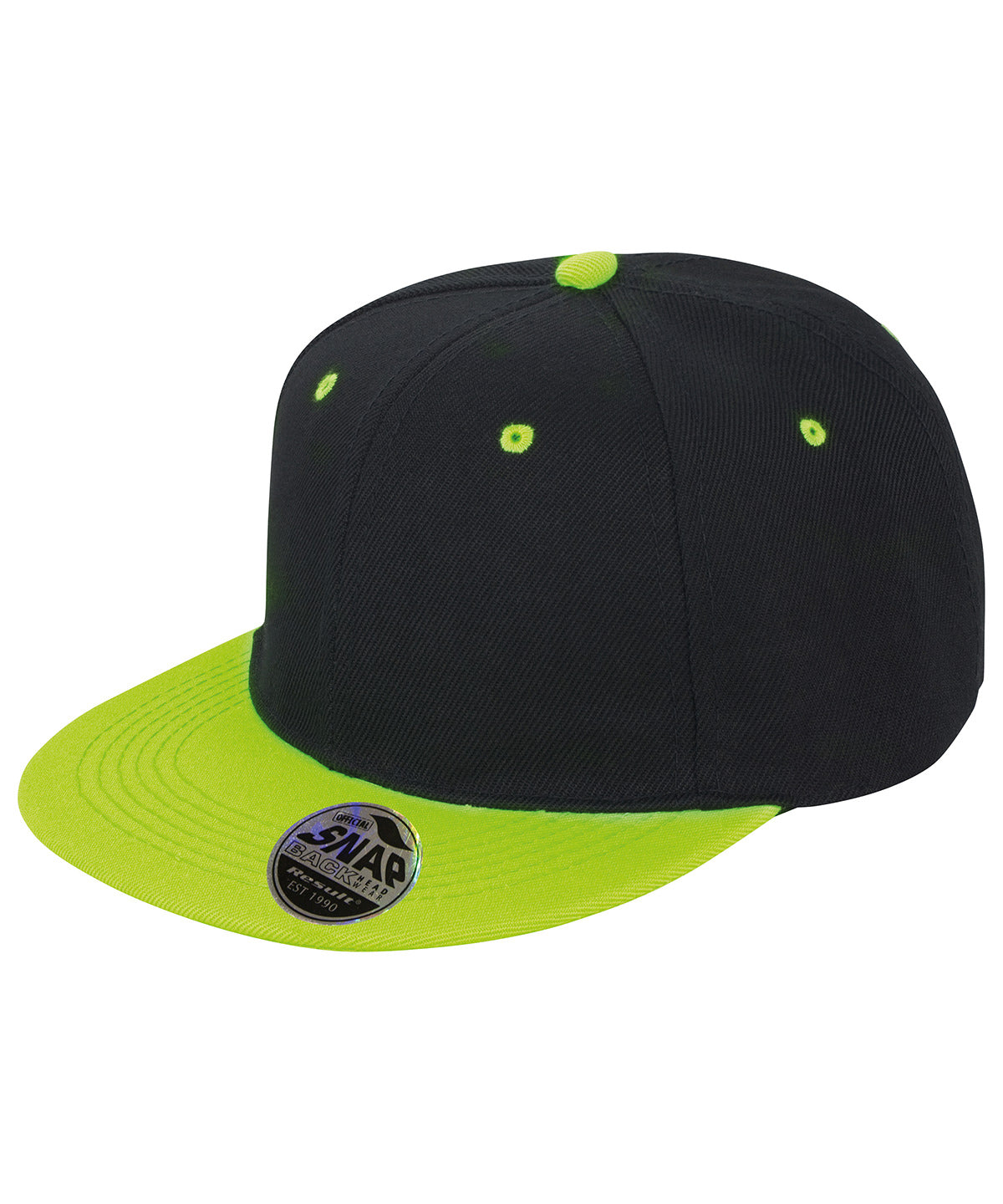 Result Headwear RC82X Bronx original flat peak snapback dual colour cap in Black/Lime