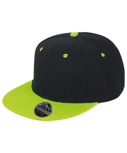 Result Headwear RC82X Bronx original flat peak snapback dual colour cap in Black/Lime