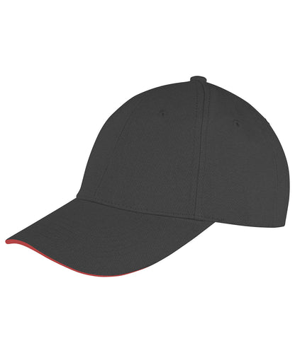 Result Headwear RC91X Memphis brushed cotton low-profile sandwich peak cap in Black/Red