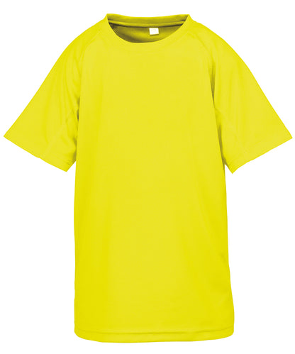 Spiro S287J Junior performance aircool tee in Flo Yellow