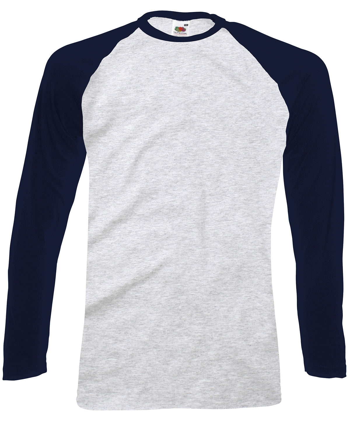 Fruit of the Loom SS028 Long sleeve baseball T in Heather Grey/Deep Navy