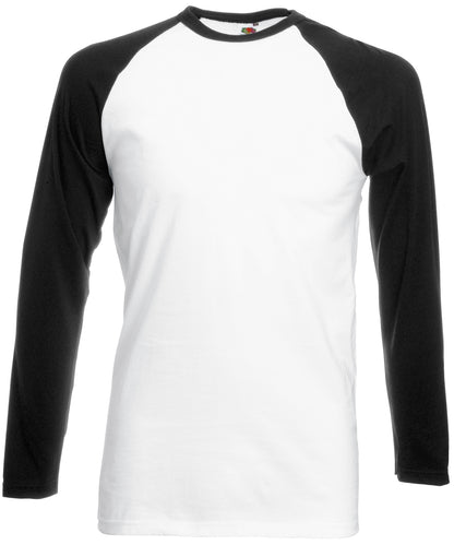 Fruit of the Loom SS028 Long sleeve baseball T in White/Black*