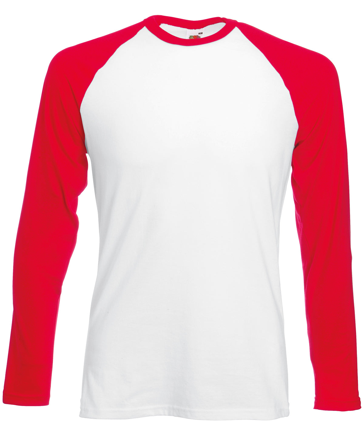 Fruit of the Loom SS028 Long sleeve baseball T in White/Red*