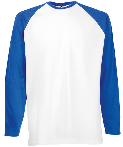 Fruit of the Loom SS028 Long sleeve baseball T in White/Royal Blue*