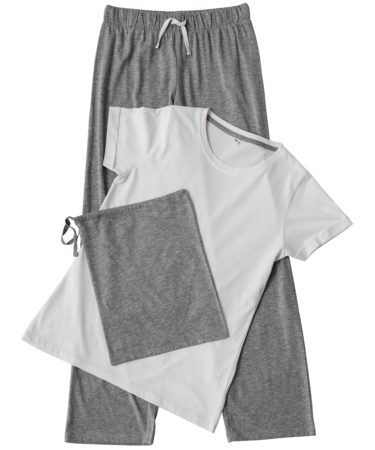 Towel City TC053 Women's long pant pyjama set (in a bag) in White/Heather Grey