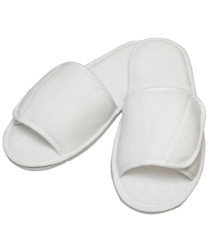 Towel City TC067 Open-toe slippers with hook and loop strap in White