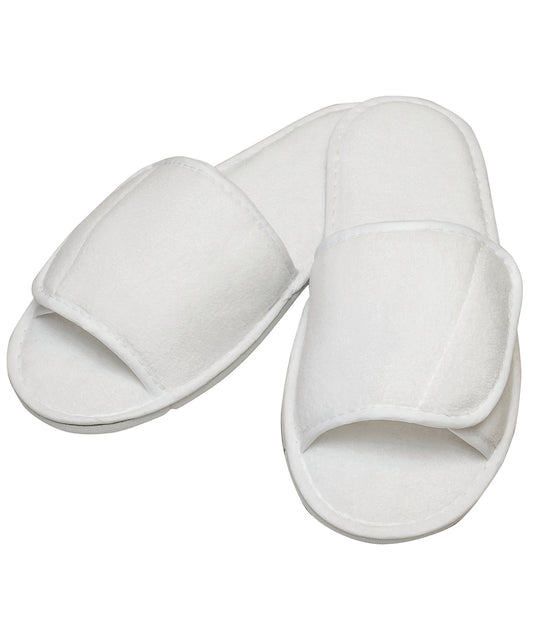 Towel City TC067 Open-toe slippers with hook and loop strap in White