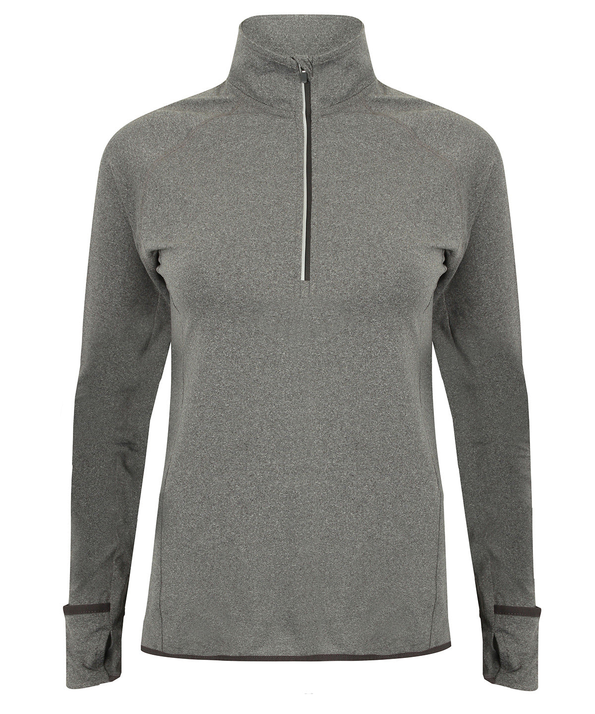 Tombo TL563 Women's long-sleeved ¼ zip top in Grey Marl