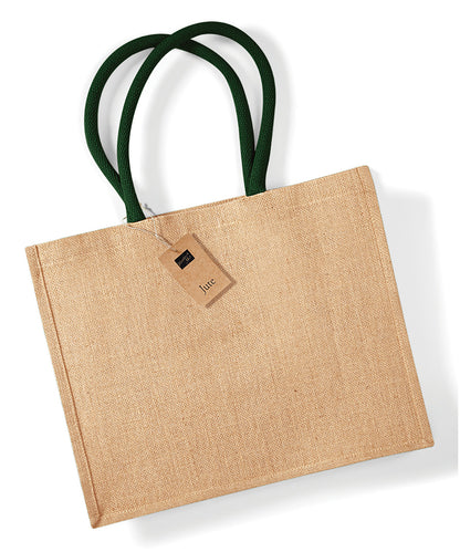 Westford Mill WM407 Jute classic shopper in Natural/Forest Green
