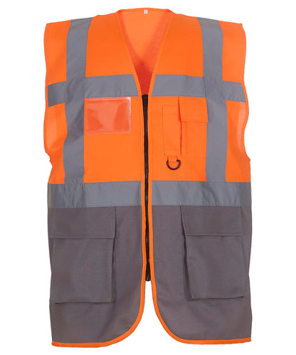 Yoko YK002 Multifunctional executive hi-vis waistcoat (HVW801) in Orange/Grey