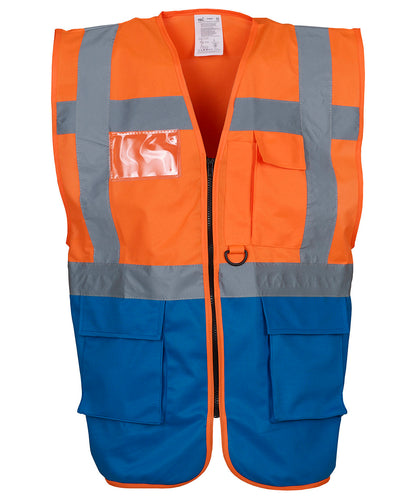 Yoko YK002 Multifunctional executive hi-vis waistcoat (HVW801) in Orange/Royal Blue