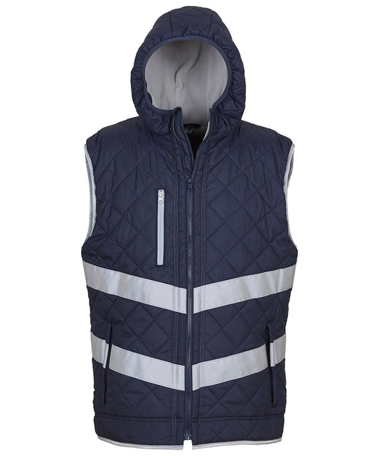 Yoko YK026 Hi-vis Kensington hooded gilet (HV007) in Navy
