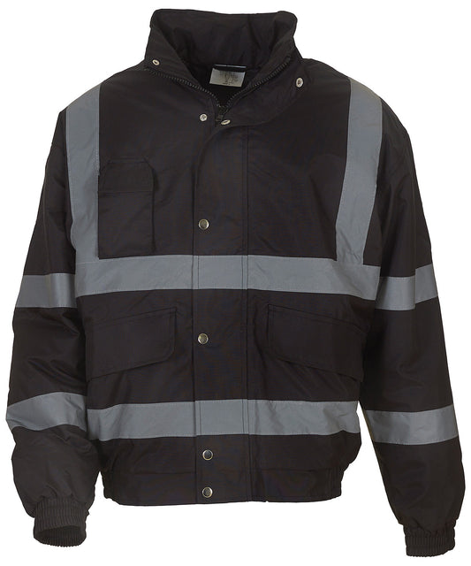 Yoko YK043 Hi-vis classic bomber jacket (HVP211) in Black