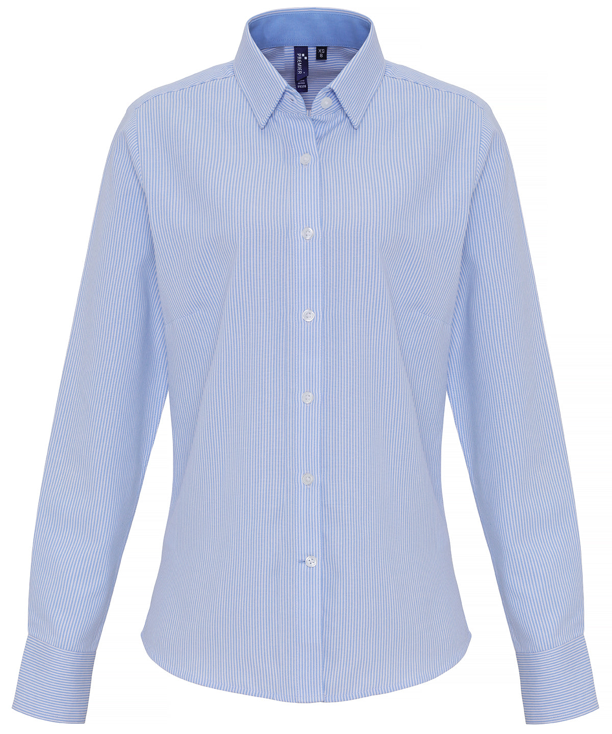 Premier PR338 Women's cotton-rich Oxford stripes blouse in White/Light Blue
